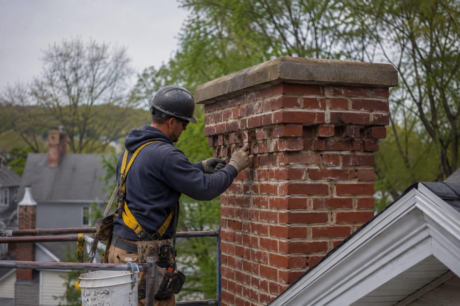 Chimney crown and masonry repair on a historic home in Fayetteville, NY