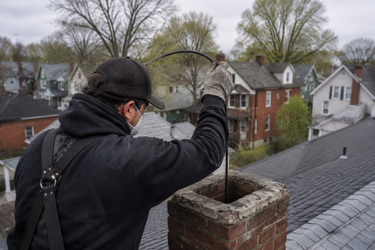Camera inspection of an original clay tile flue in an older Salina, NY home