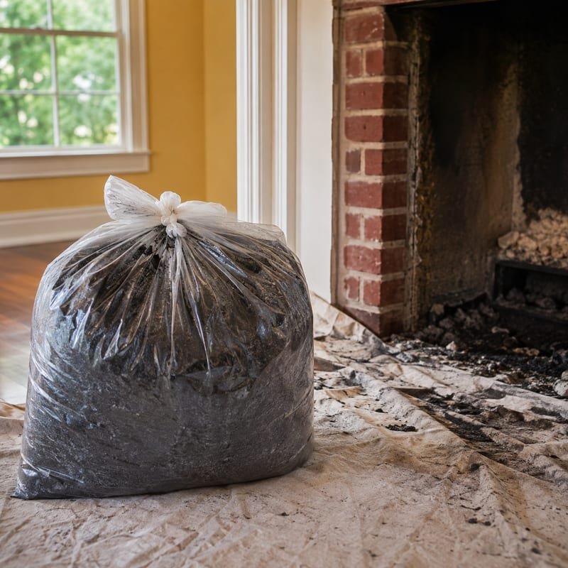 Bagged creosote debris removed from a Syracuse, NY chimney after cleaning
