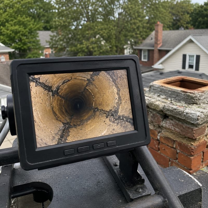 Camera footage of a flue liner before and after heavy chimney cleaning in Syracuse, NY