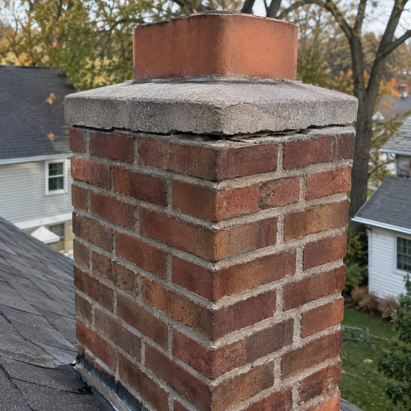 Thin mortar crown wash failing and separating from the flue tile in Syracuse, NY