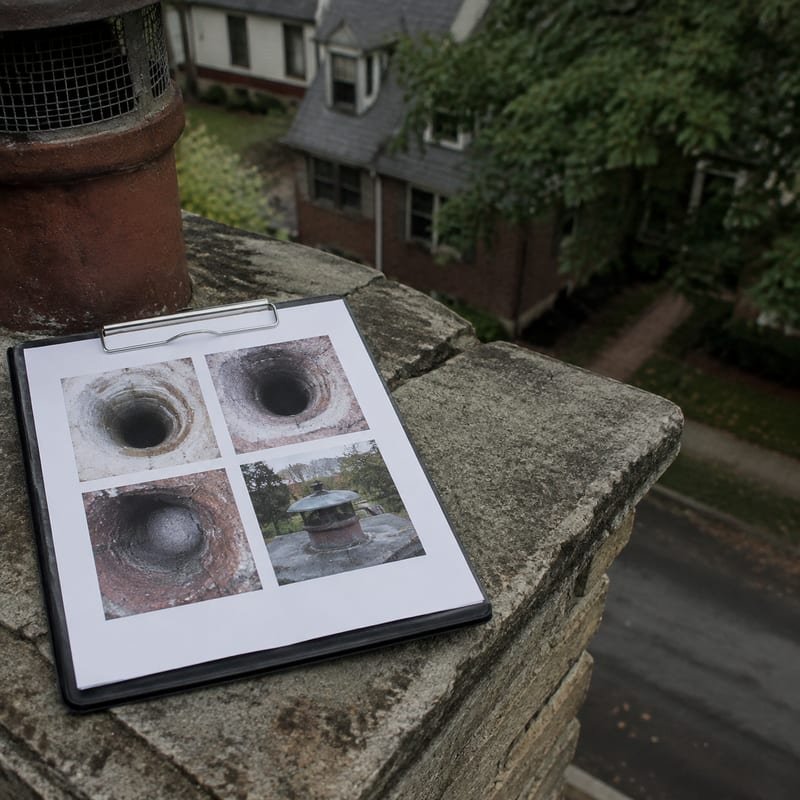 Written chimney inspection report with captioned flue photographs in Syracuse, NY