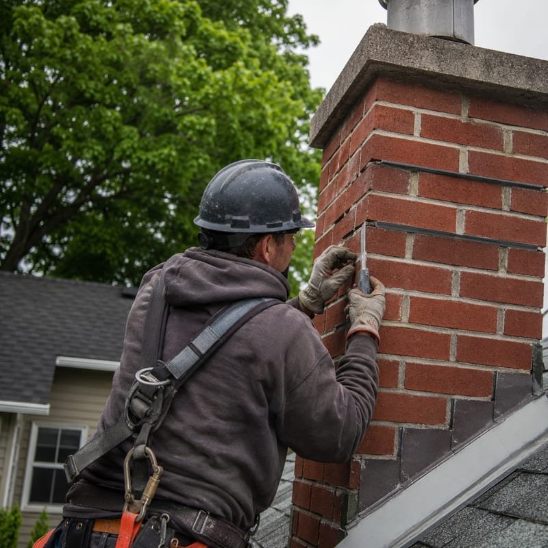 New step and counter-flashing installed into a cut mortar groove in Syracuse, NY