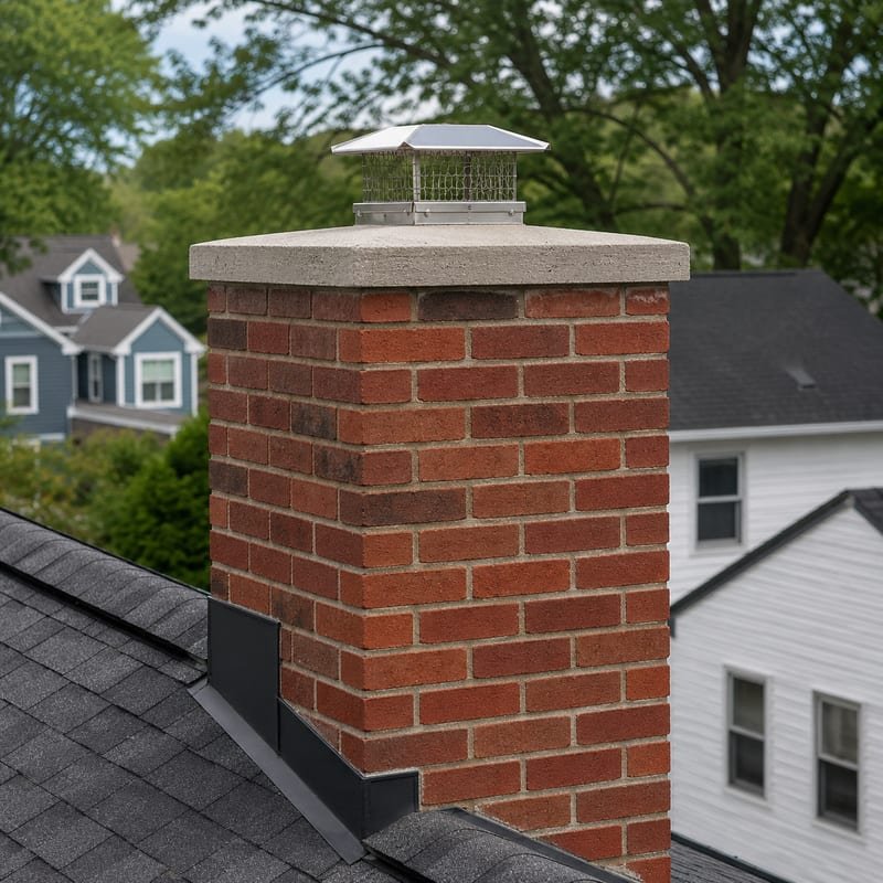 Completed chimney rebuild with new crown and stainless cap in Syracuse, NY